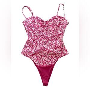 NWT Zara Corset Bodysuit Top Floral Print Pink Size S